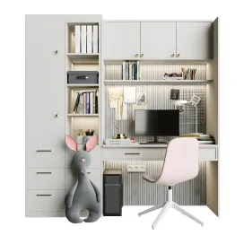 Childrens wardrobe with a table an armchair a soft toy